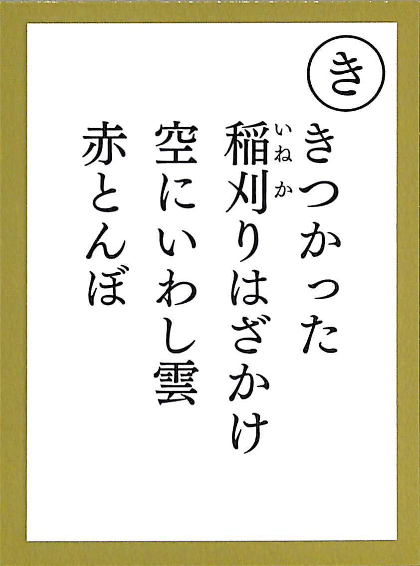 きつかった　稲刈りはざかけ　空にいわし雲　赤とんぼ